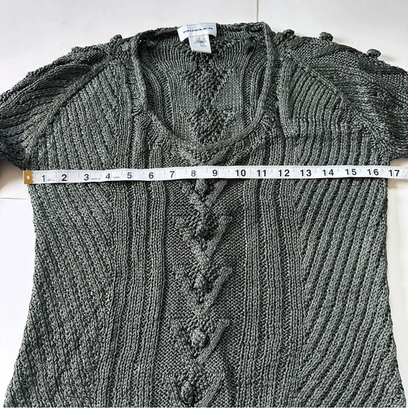 Mugler 100% Silk Hunter Green Cable Loose Knit Cropped Sweater Size Small - Picture 8 of 13